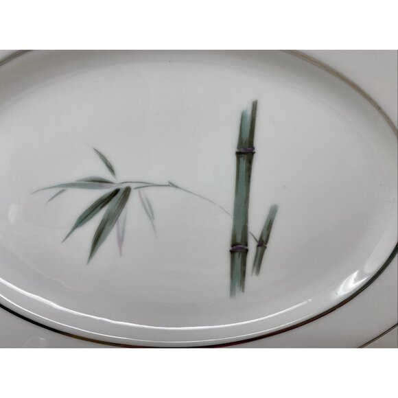 Yamaka Mandarin Oval Serving Platter Bamboo Silver Rim 12" X 8” Serving Tray - Picture 2 of 10
